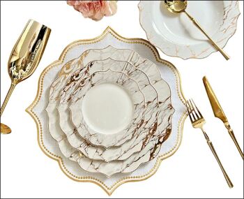 KONIGTUM Service de table de luxe en porcelaine tendre 24 pièces blanc et doré pour 6 personnes | Assiettes plates, assiettes creuses, assiettes à dessert, petites assiettes | Service de Table Vaisselle | KOV-MA 5