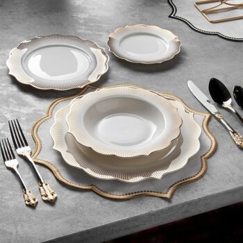 KONIGTUM Service de table de luxe en porcelaine fine blanc et doré 24 pièces pour 6 personnes | Assiettes plates, assiettes creuses, assiettes à dessert, petites assiettes | Service de Table Vaisselle | KOV-GD 1