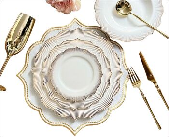 KONIGTUM Service de table de luxe en porcelaine fine blanc et doré 24 pièces pour 6 personnes | Assiettes plates, assiettes creuses, assiettes à dessert, petites assiettes | Service de Table Vaisselle | KOV-GD 3