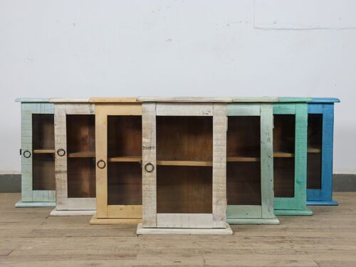 Small Vintage Reclaimed Wood Glass Cabinet