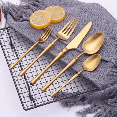 Luxury Gold Cutlery Set 30 pcs, 18/10 Stainless Steel Alloy Flatware Set For Fine Dining, Tableware Set with Fork, Spoon, Knife with Extra Dessert Fork and Dessert Knife by Konigtum KOC-5274G