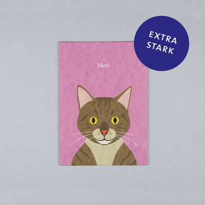 Carte postale en carton pâte de bois Gitte chat Merci