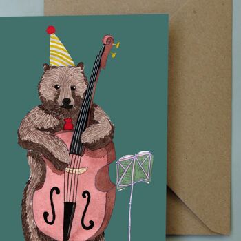 Carte de voeux anniversaire ours avec contrebasse 2