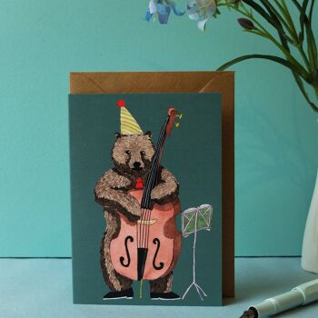 Carte de voeux anniversaire ours avec contrebasse 3