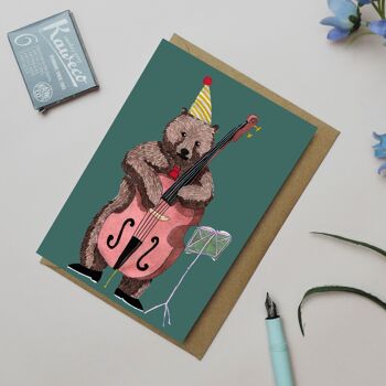 Carte de voeux anniversaire ours avec contrebasse 4