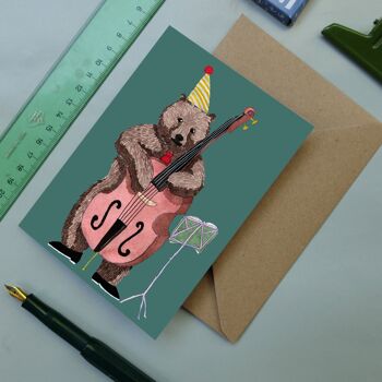 Carte de voeux anniversaire ours avec contrebasse 6