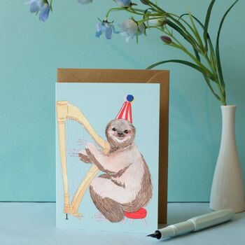 Carte de voeux anniversaire paresseux avec harpe 3