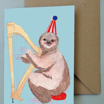 Carte de voeux anniversaire paresseux avec harpe 5