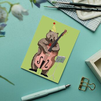 Carte postale anniversaire ours avec contrebasse 2