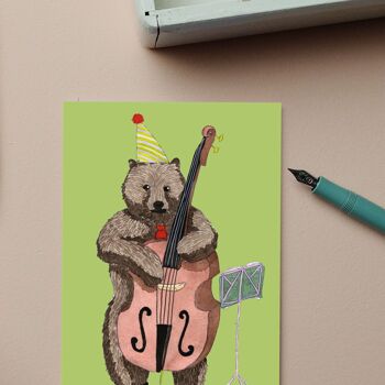 Carte postale anniversaire ours avec contrebasse 4