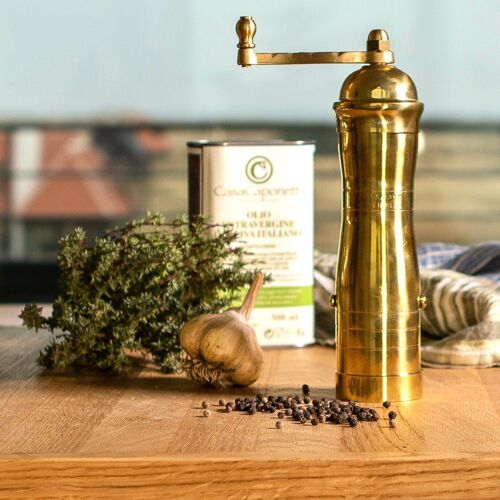 'Athena Mill' brass pepper mill with crank - 21 cm
