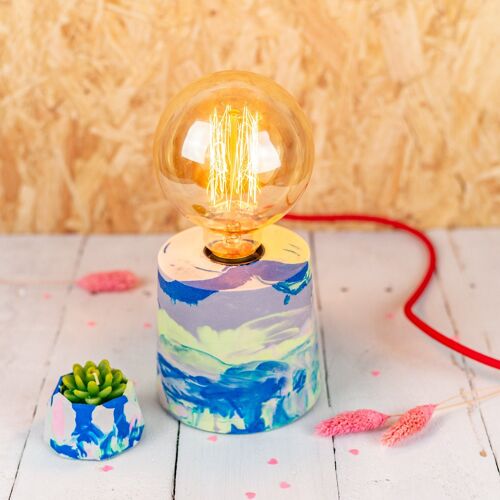Marbled colourful jesmonite table lamp with inline on/off switch