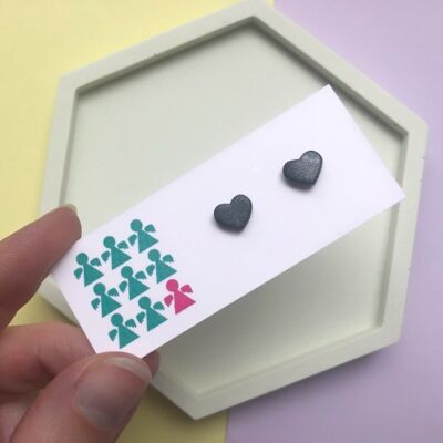 Black pearlescent tiny heart earrings