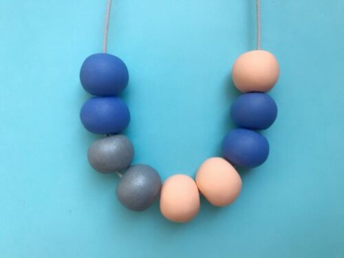 Peach, silver and blue necklace