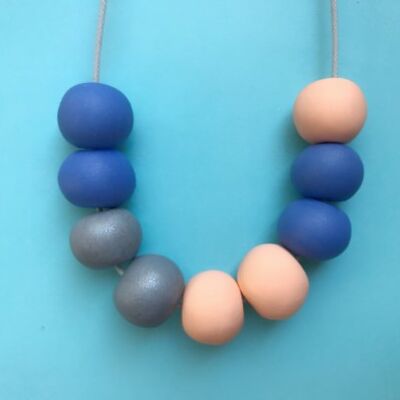 Peach, silver and blue necklace
