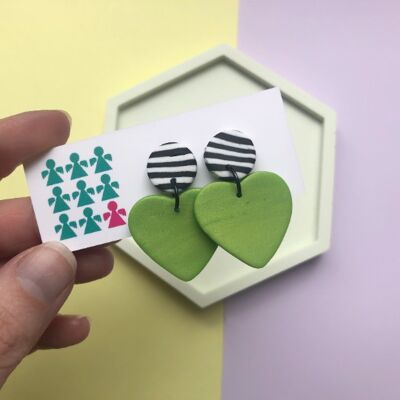 Green and stripe heart earrings