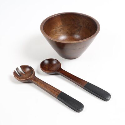 Earthy Turned Wooden Black Bowl & Spoons