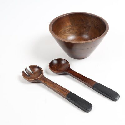 Earthy Turned Wooden Black Bowl & Spoons