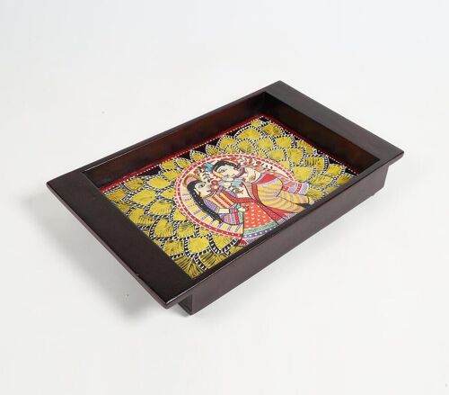 Hand Painted Madhubani Cherry Wood Tray