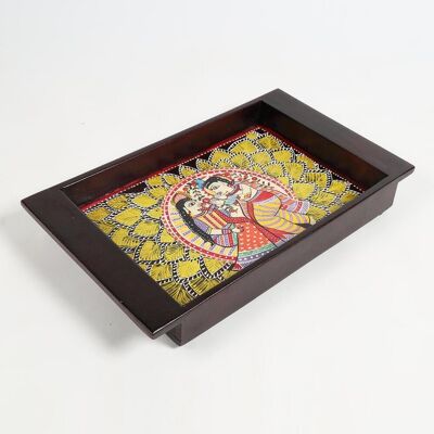 Hand Painted Madhubani Cherry Wood Tray