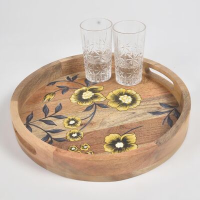 Hand printed Floral Mango Wood Tray