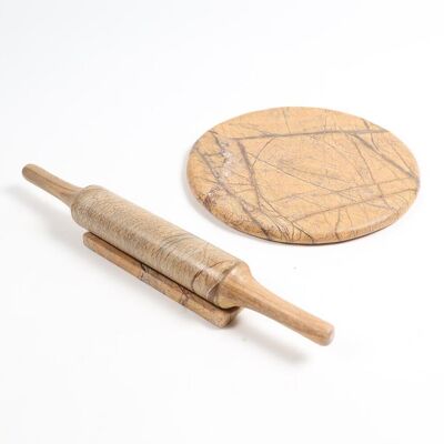 Abstract Marble & Wooden Rolling Pin With Board