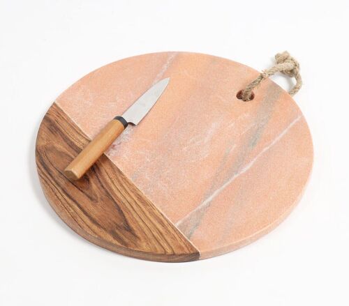 Round Marble Textured Cheeseboard & Knife