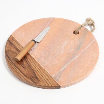 Round Marble Textured Cheeseboard & Knife
