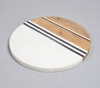 Planche à découper ronde en marbre et bois de manguier coupés à la main 2
