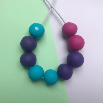 Collier de perles d'argile violet, rose et turquoise 5