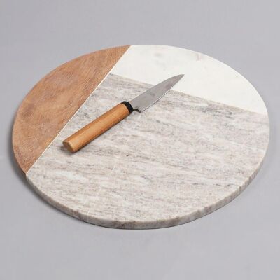 Marble & Acacia Wood Colorblock Round Chopping Board