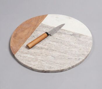 Planche à découper ronde en marbre et bois d'acacia 1