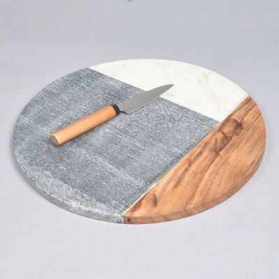 Colorblocked Marble & Acacia Wood Chopping Board