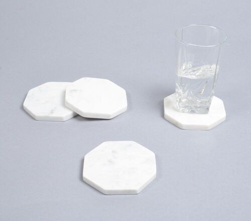 Classic Octagonal White Marble Coasters (Set of 4)