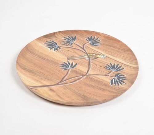 Enamelled Acacia Wood 'Bird on a Branch' Plate (Medium)