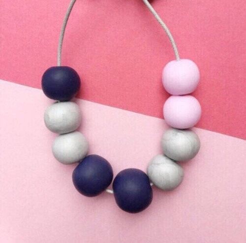 Navy, silver and pink necklace