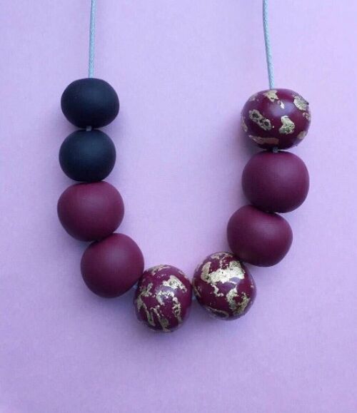 Black, burgundy and gold leaf necklace