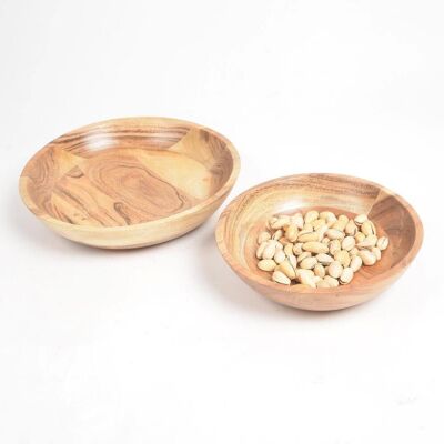 Earthy Natural Turned Acacia Wood Pasta Bowls (Set of 2)