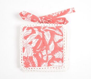 Sous-verres en coton floral ardent imprimé en bloc avec bordures en dentelle (ensemble de 6) 4