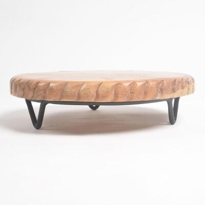 Textured Rim Mango Wood & Iron Cake Stand