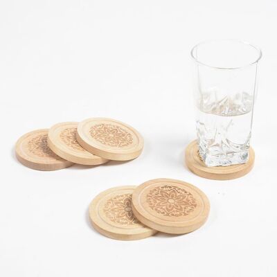 Engraved Wooden Mandala Coasters (Set of 6)