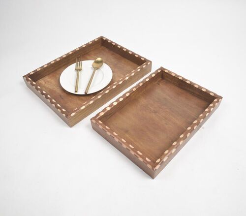 Hand Painted Polka-Dotted Mango Wood Serving Tray (Set of 2)