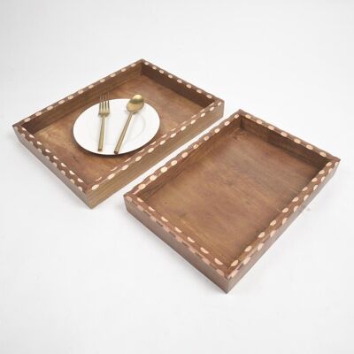 Hand Painted Polka-Dotted Mango Wood Serving Tray (Set of 2)