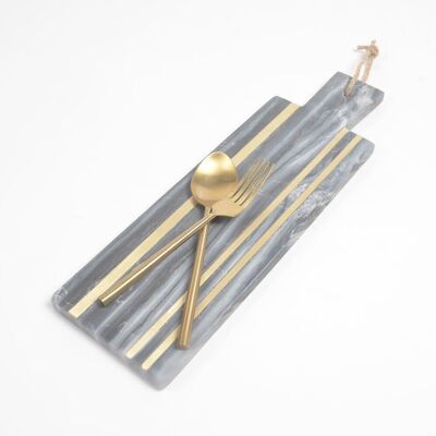 Textured Brass Inlaid Marble Cheese Board With Knife