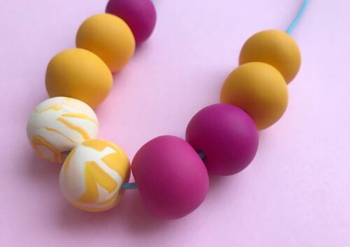 Pink and yellow marbled necklace