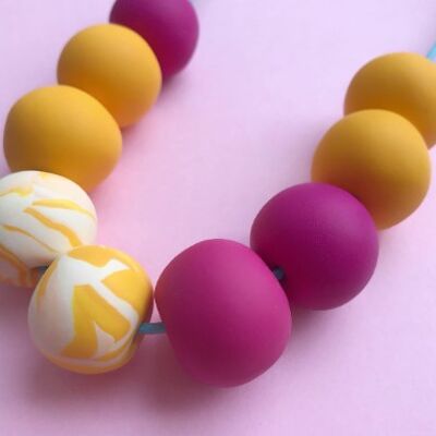 Pink and yellow marbled necklace