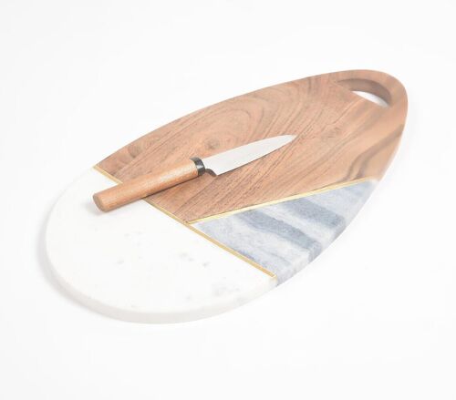 Colorblock Egg-Shaped Wood & Marble Chopping Board