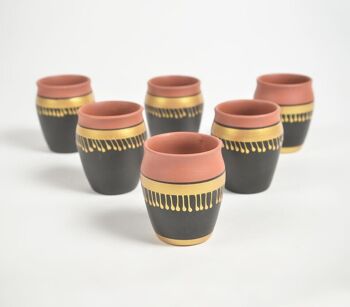 Verres en terre cuite noire peints à la main (lot de 6, 175 ml) 1