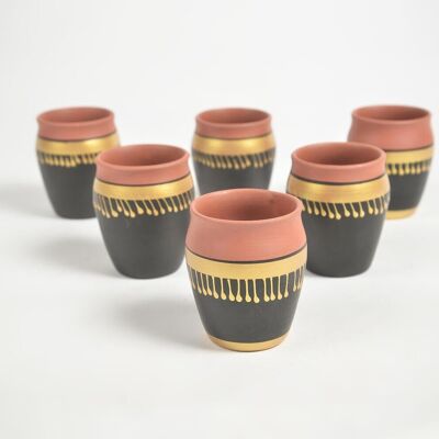 Hand Painted Noir Terracotta Clay Glasses (Set of 6, 175 ml)