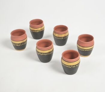 Verres en terre cuite noire peints à la main (lot de 6, 175 ml) 3